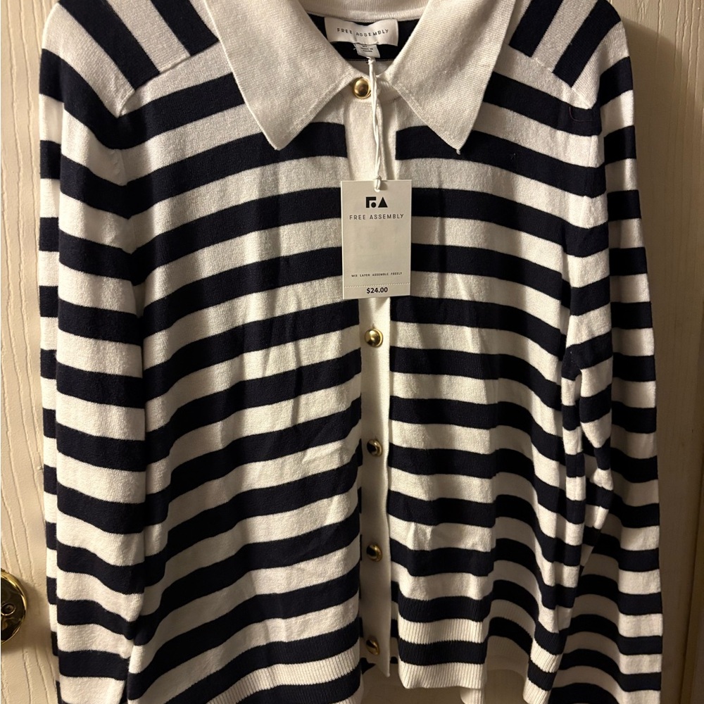 Free Assembly Black and White Striped Cardigan